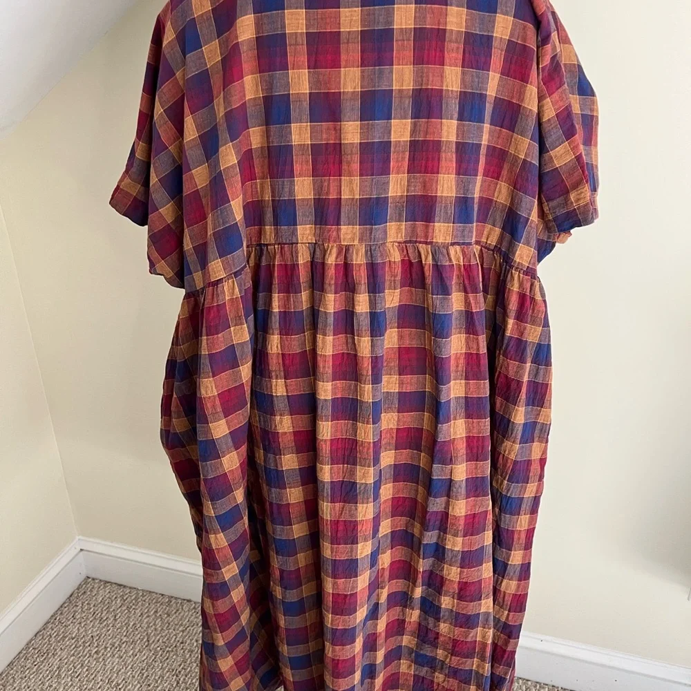 NATURAL LIFE Plaid Midi Dress XL Oversized Cotton - Picture 3 of 9